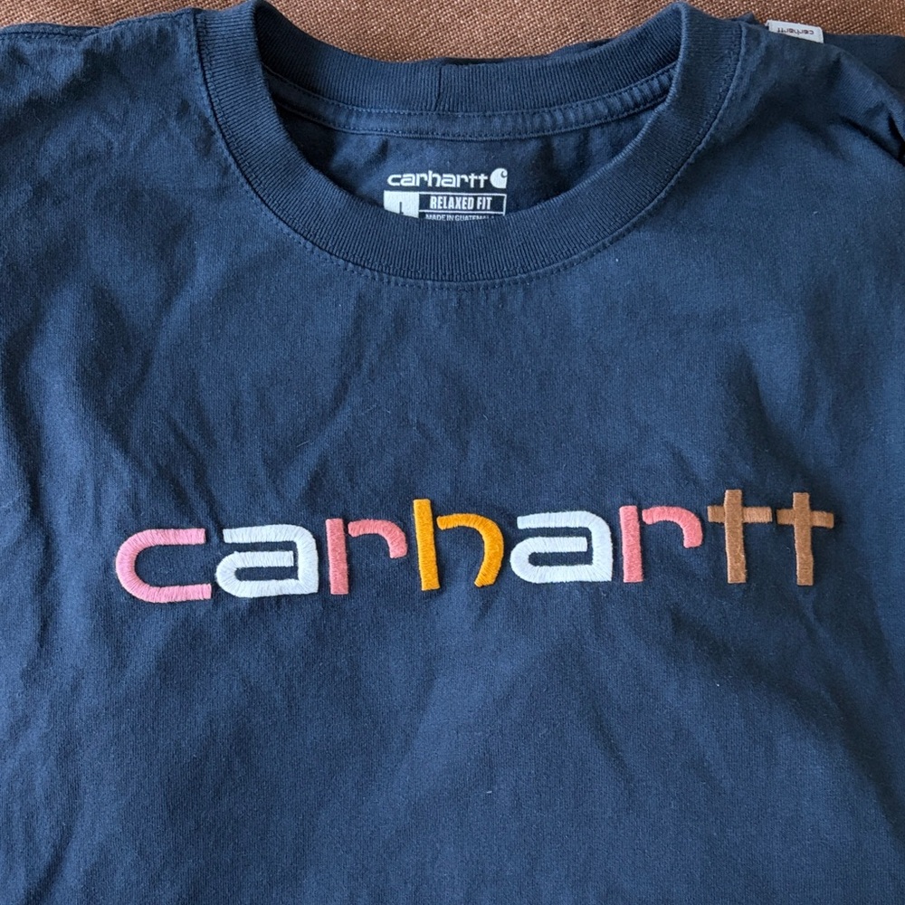 Carhartt Dark Blue Tee with Multicolor Logo (NEVER WORN)